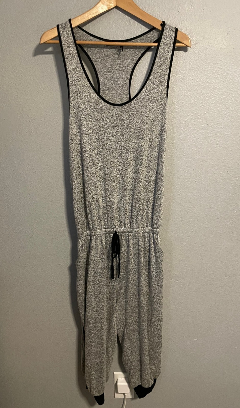 Poetry Womens Jumpsuit Medium Gray Sleeveless Cropped Relaxed Lagenlook Boho